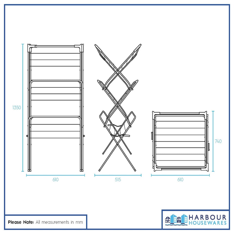 image 1 of Harbour Housewares Foldable Clothes Airer - 3 Tier - Black