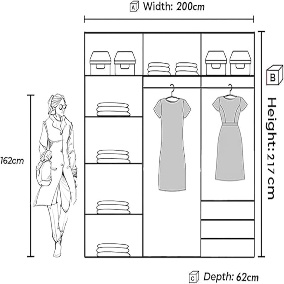 image 1 of Modern 200cm Sliding Mirrored Wardrobe with Drawers & Ample Storage | White, Black, Grey White | White200cm