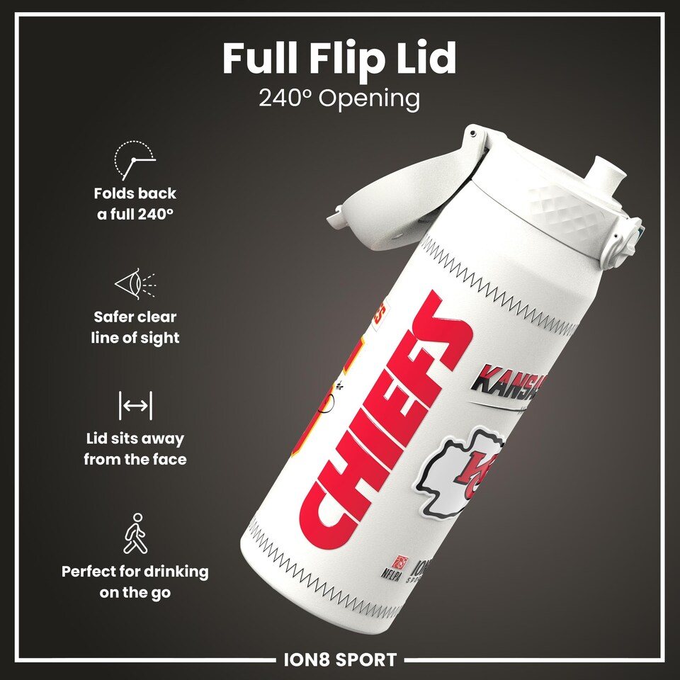 image 1 of NFL x Sports, Vacuum Insulated Steel Bottle, Series, 750ml (24oz) | White | NFL GameDay Mahomes Chiefs | One Size
