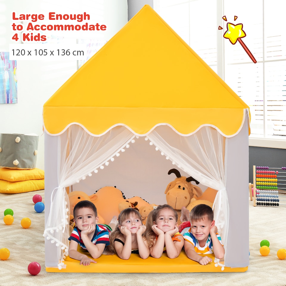 image 1 of COSTWAY Kids Play Tent Indoor Playhouse with Padded Mat-Yellow