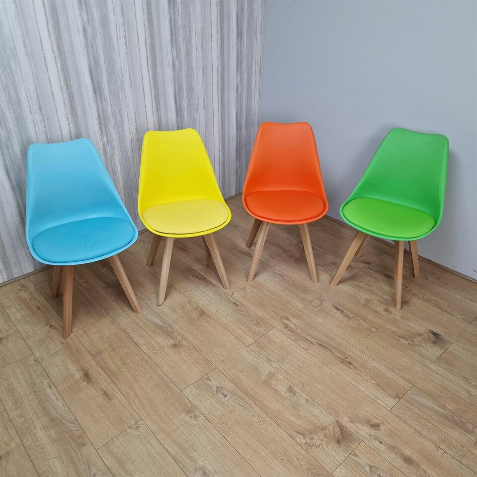 image 1 of Dining Chairs Set of 4 Four Colourful Mixed Leather Kitchen Table Yellow