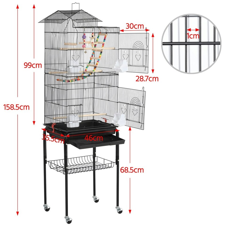image 1 of Yaheetech 158.5 cm Tall Roof Top Birdcage with Rolling Metal Stand Black