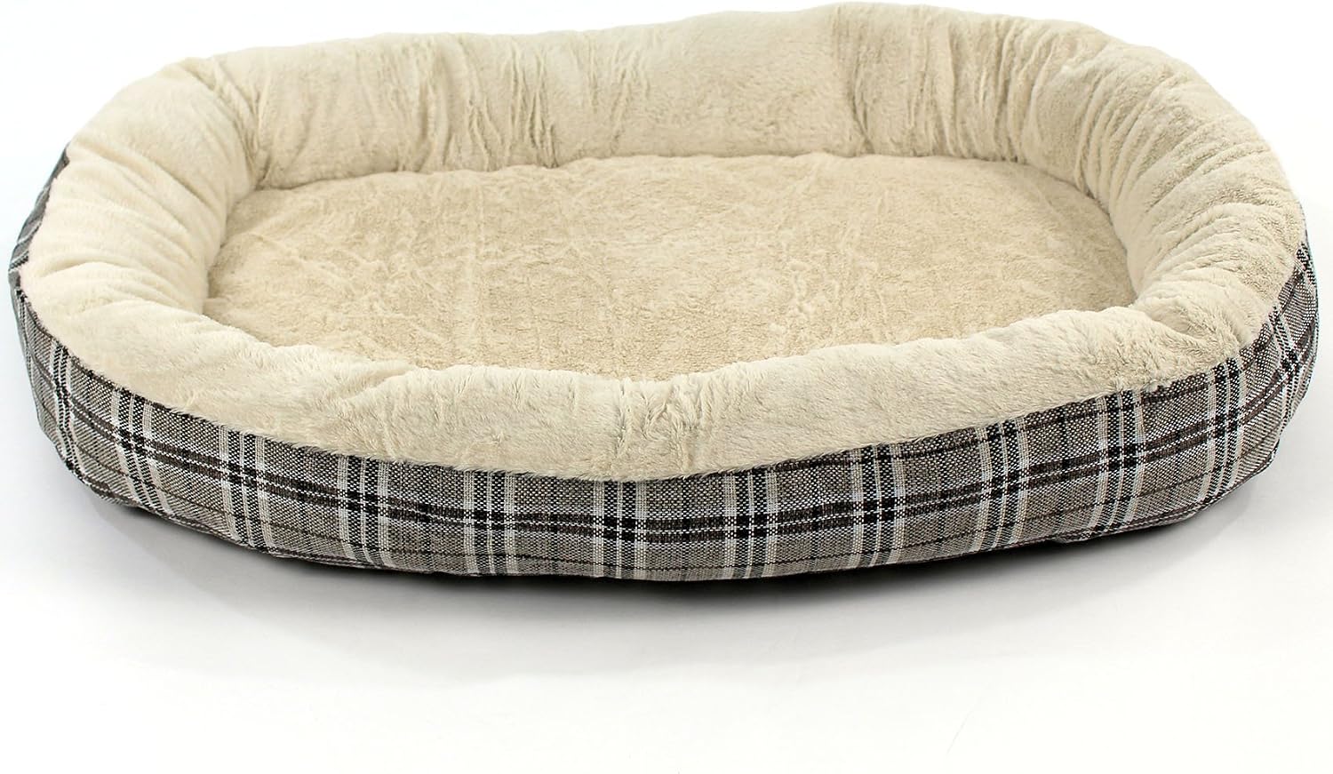 Actiaspet Jute Orthopaedic Soft Dog Bed - 40mm Massage Foam Cushion with Fleece Lining & Non Slip Base (Checkered Grey, Large)