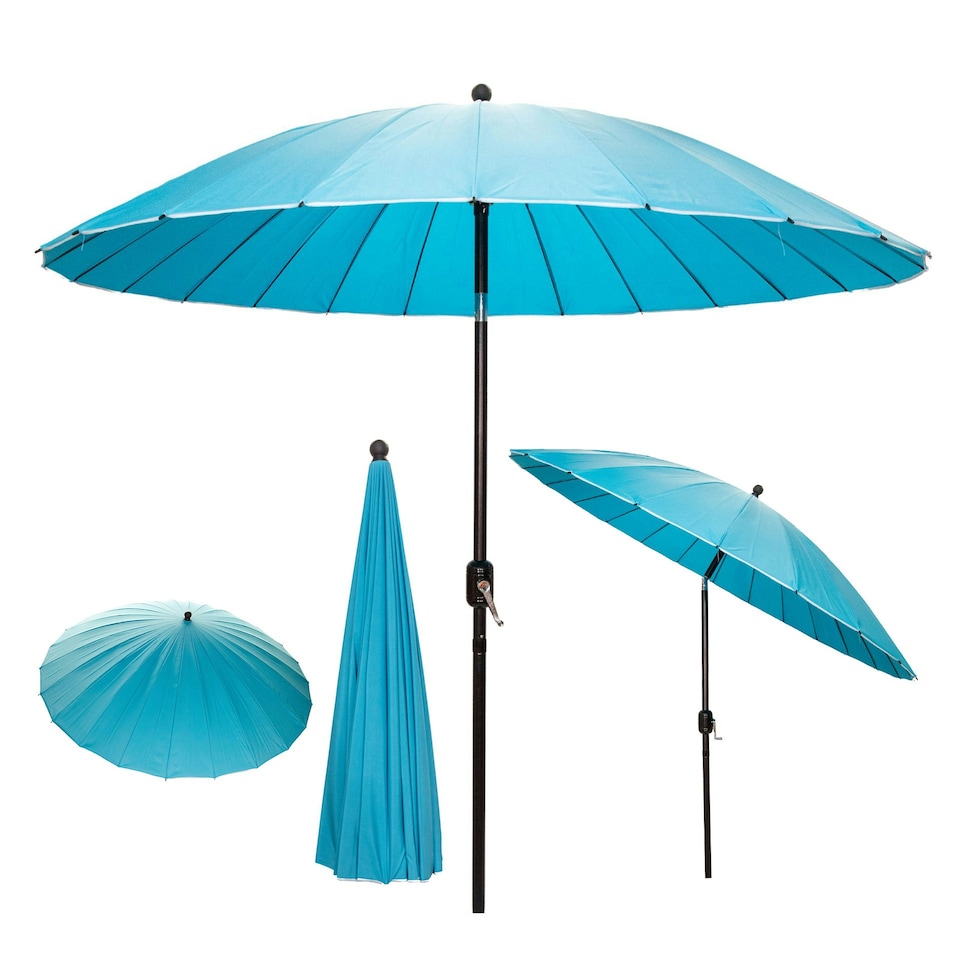 image 1 of 2.6m Aluminium Shanghai Garden Patio Sun Shade Parasol with Crank & Tilt in Turquoise Blue