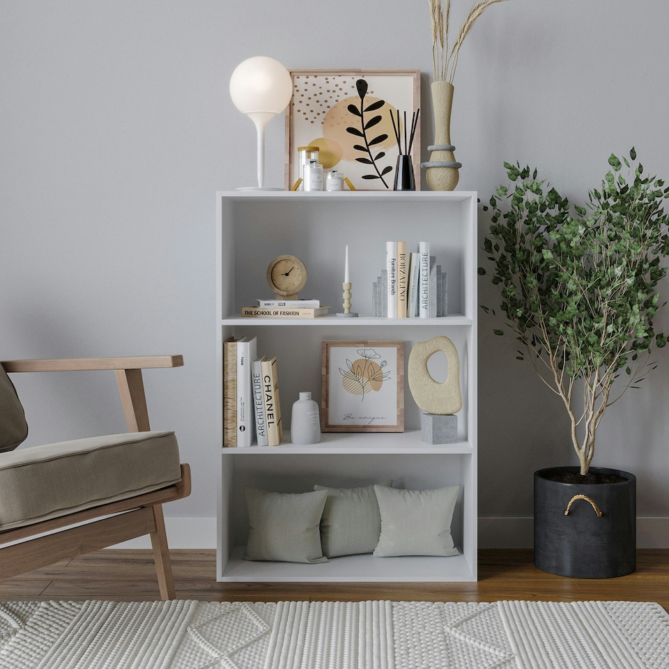 image 1 of 3-Tier Bookcase Shelving Storage Unit- 90x60x29cm White | Unit Colour: White