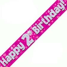 Pink Happy 2nd Birthday Holographic Foil Banner 274cm