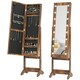 image 1 of HOMCOM Freestanding LED Mirrored Jewelry Cabinet Rustic Brown | Brown | Rustic Brown