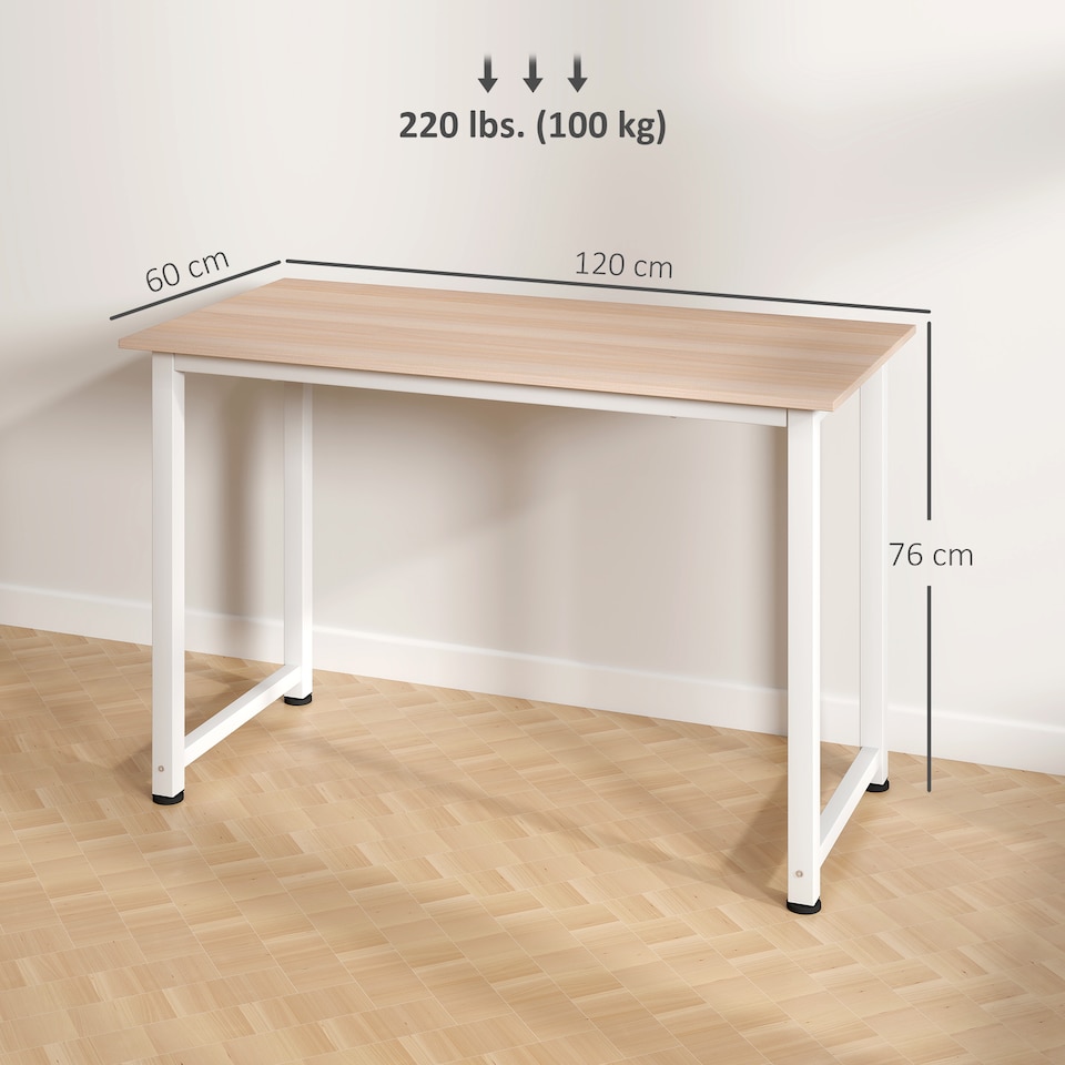 image 1 of HOMCOM Computer Desk, Writing Table, 120 x 60 x 76cm Workstation for Home Office, Study with Metal Frame, Simple Assembly, White