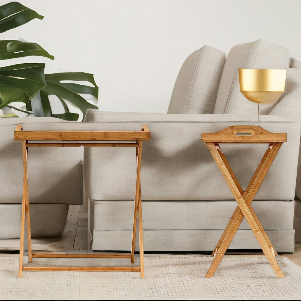 image 1 of Wooden Folding Side Table With Detachable Serving Tray Brown Brown