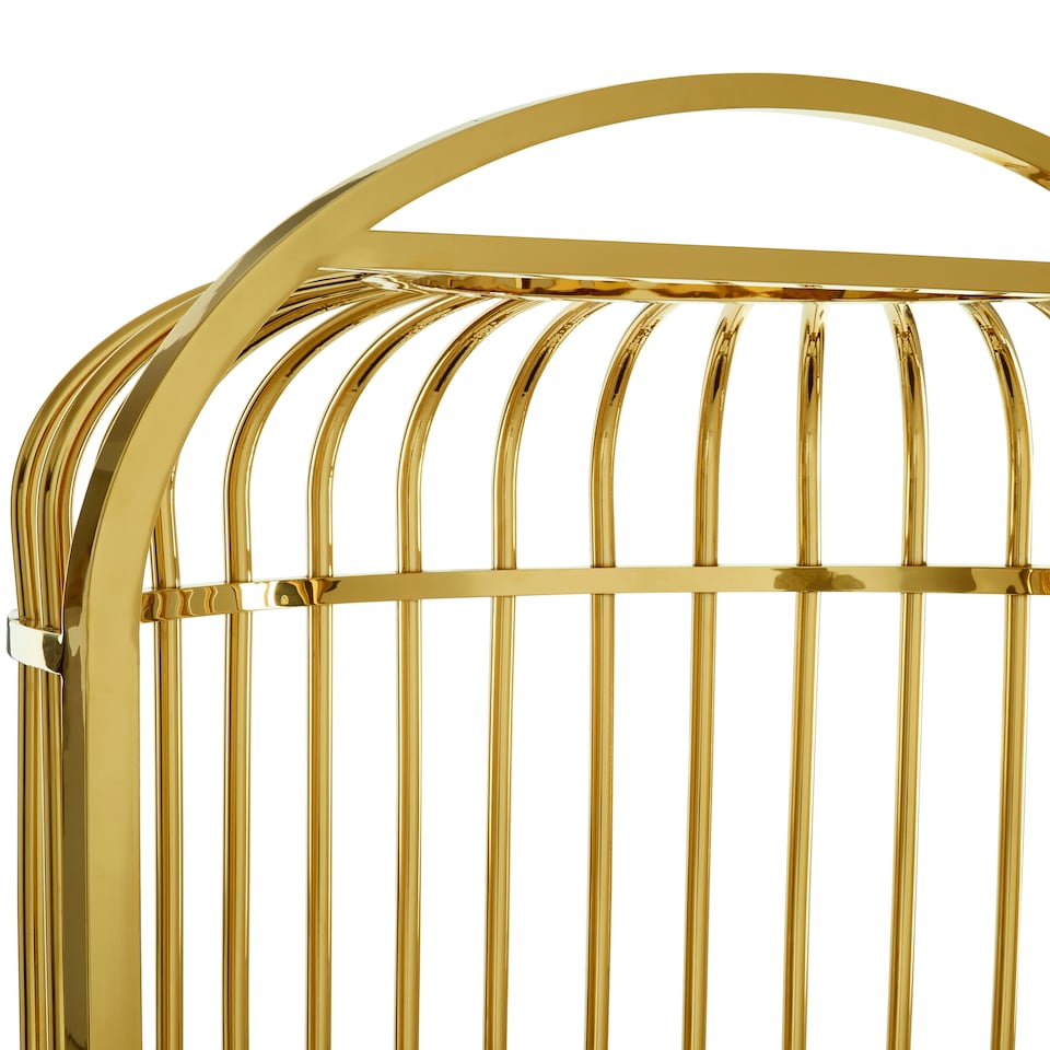 image 1 of Interiors by Premier Gold Finish Dome Cage Chair, Art Deco Style Stainless Steel Statement Chair, Black Faux Leather Padded Seat Gold