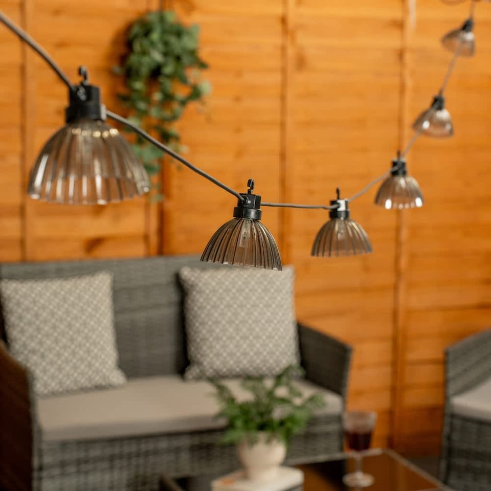 image 1 of ValueLights 6 Battery Operated Smoked Pleat LED Outdoor Garden String Lights | Grey
