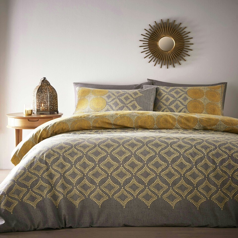 image 1 of Portfolio Home Joel Geometric Soft Easy Care Bed Linen Bedding Duvet Cover Quilt Set With Pillow Case Yellow | Double