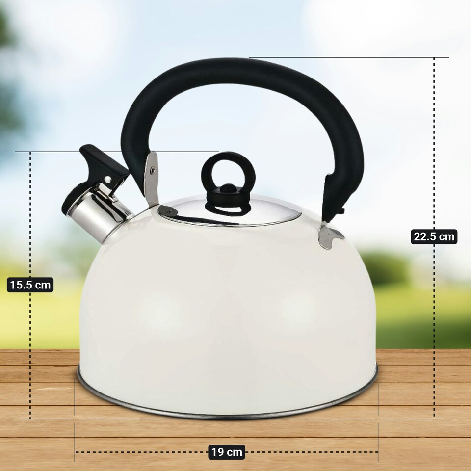image 1 of Buckingham Stainless Steel Camping Whistling Kettle 2.5 Litre , Cream