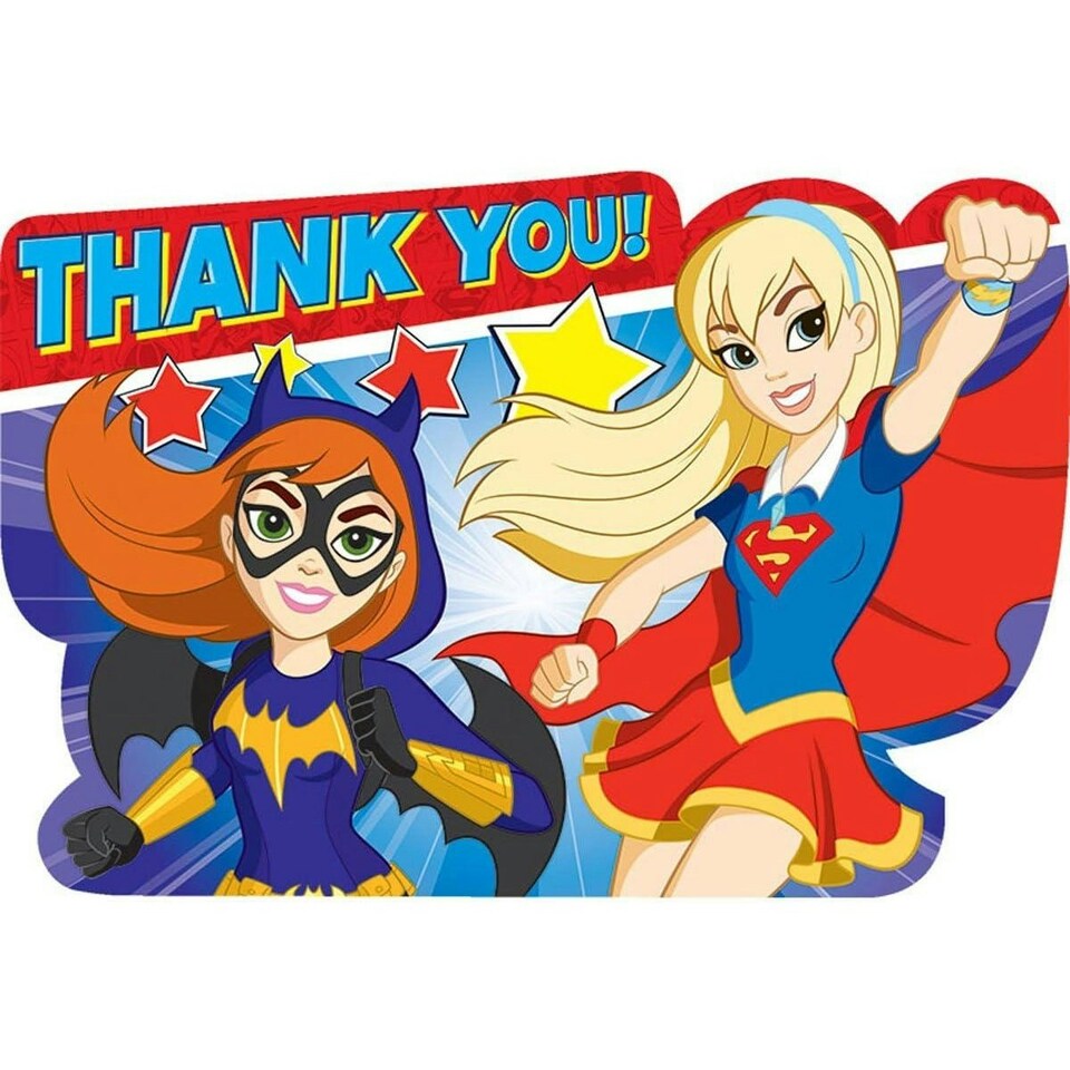 DC Super Hero Girls Thank You Card - Red/Blue/Yellow - One Size