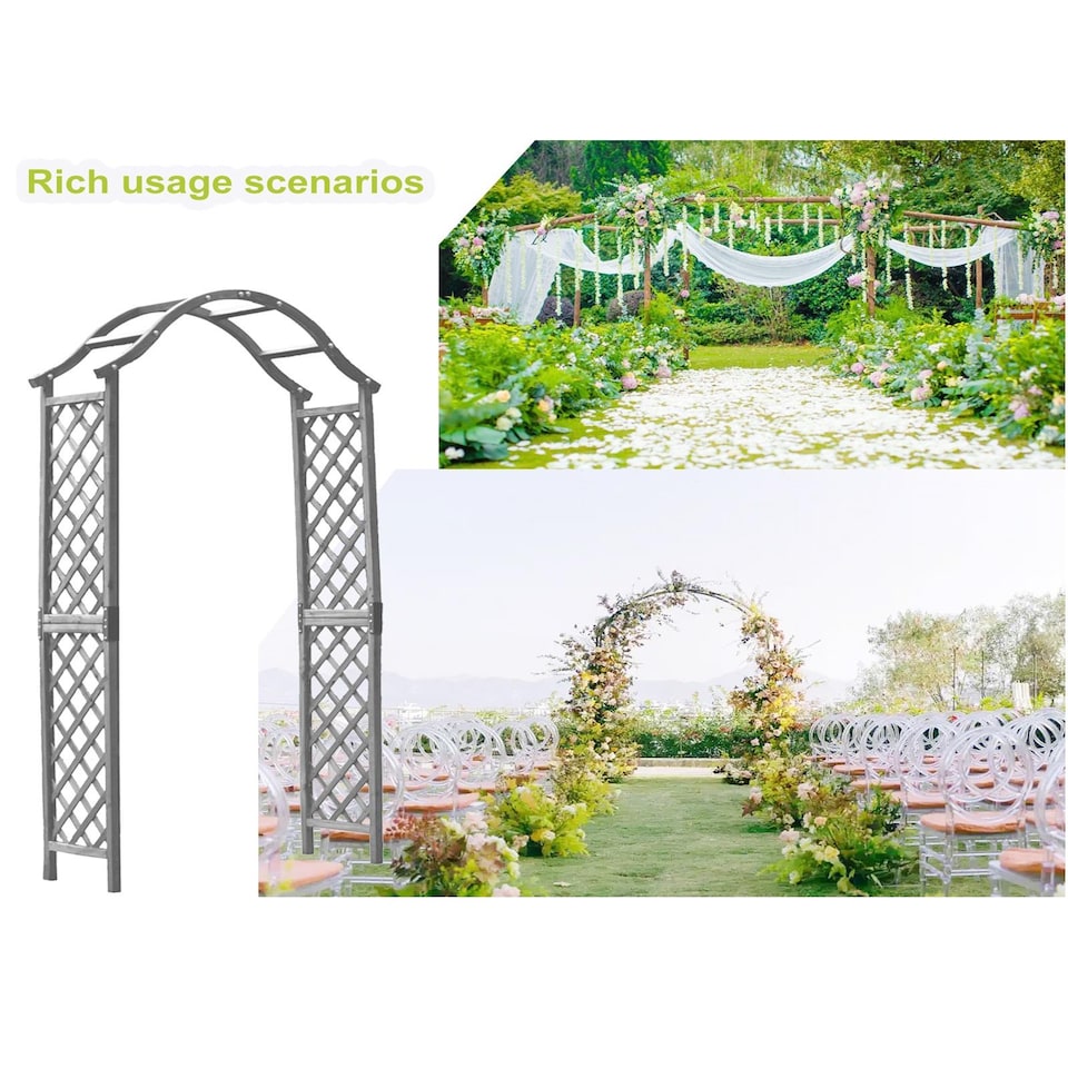 image 1 of Gr8 Garden Arch Wooden Pergola Feature Trellis Rose Climbing Plant Grey Wood Archway