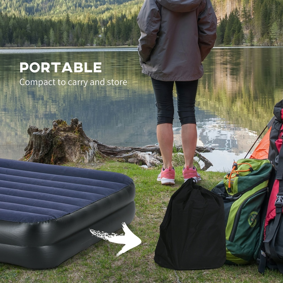 image 1 of Outsunny King Inflatable Mattress with Electric Pump and Integrated Pillow