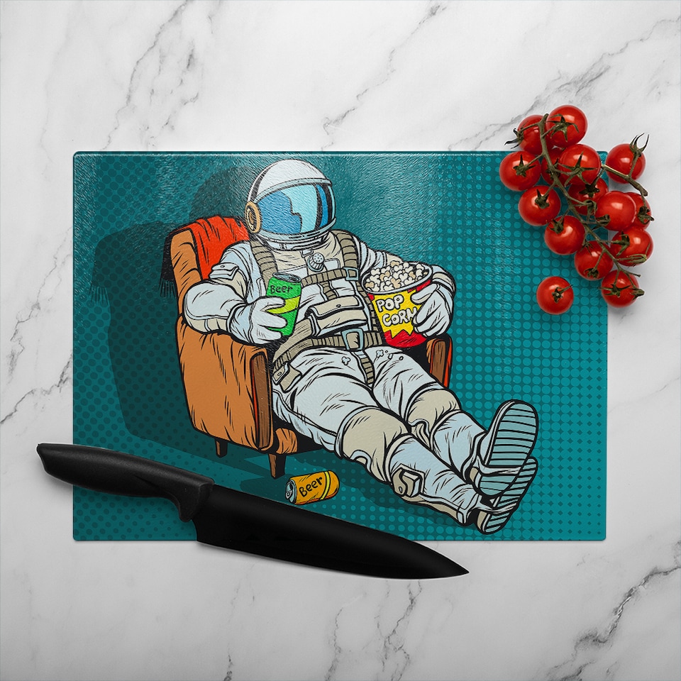 image 1 of loneliness in space. Pop art retro Designer Glass Chopping Board | Multi