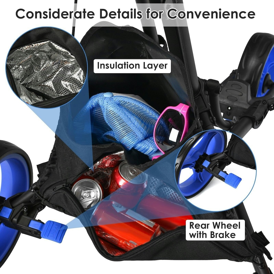 image 1 of COSTWAY 3 Wheel Golf Push Cart Folding Golf Holder Blue
