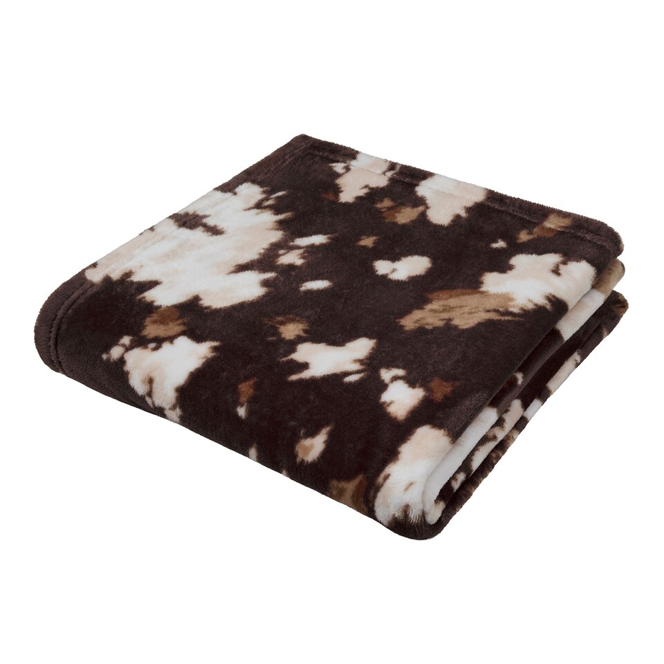 image 1 of Fusion Cow Print Fleece Throw Chocolate