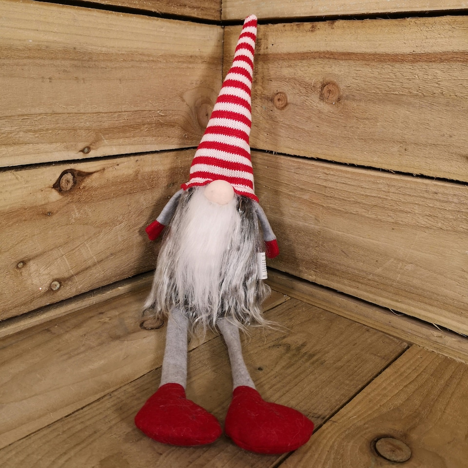 image 1 of 54cm Festive Christmas Haired Gonk with Dangly Legs in Striped Hat