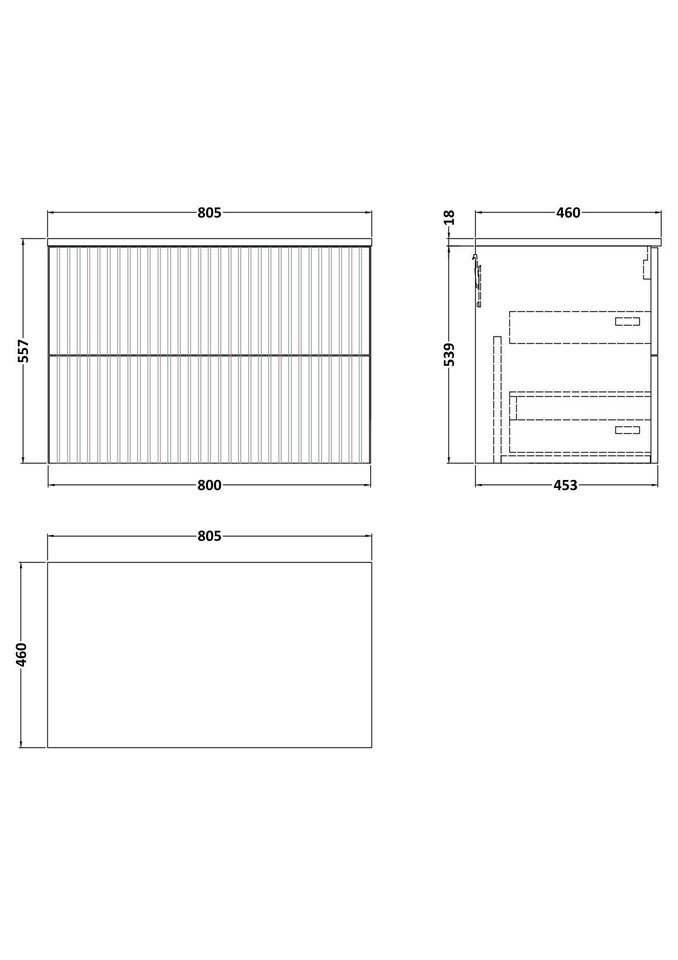 image 1 of Callingwood Contemporary Wall Hung 2 Drawer Vanity Unit with Laminate Worktop , 800mm, Matt White