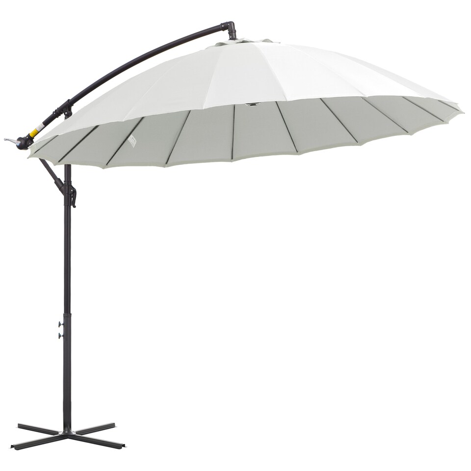 image 1 of Outsunny 3m Cantilever Shanghai Parasol Garden Hanging Banana Sun Umbrella with Crank Handle, 18 Sturdy Ribs and Cross Base, White