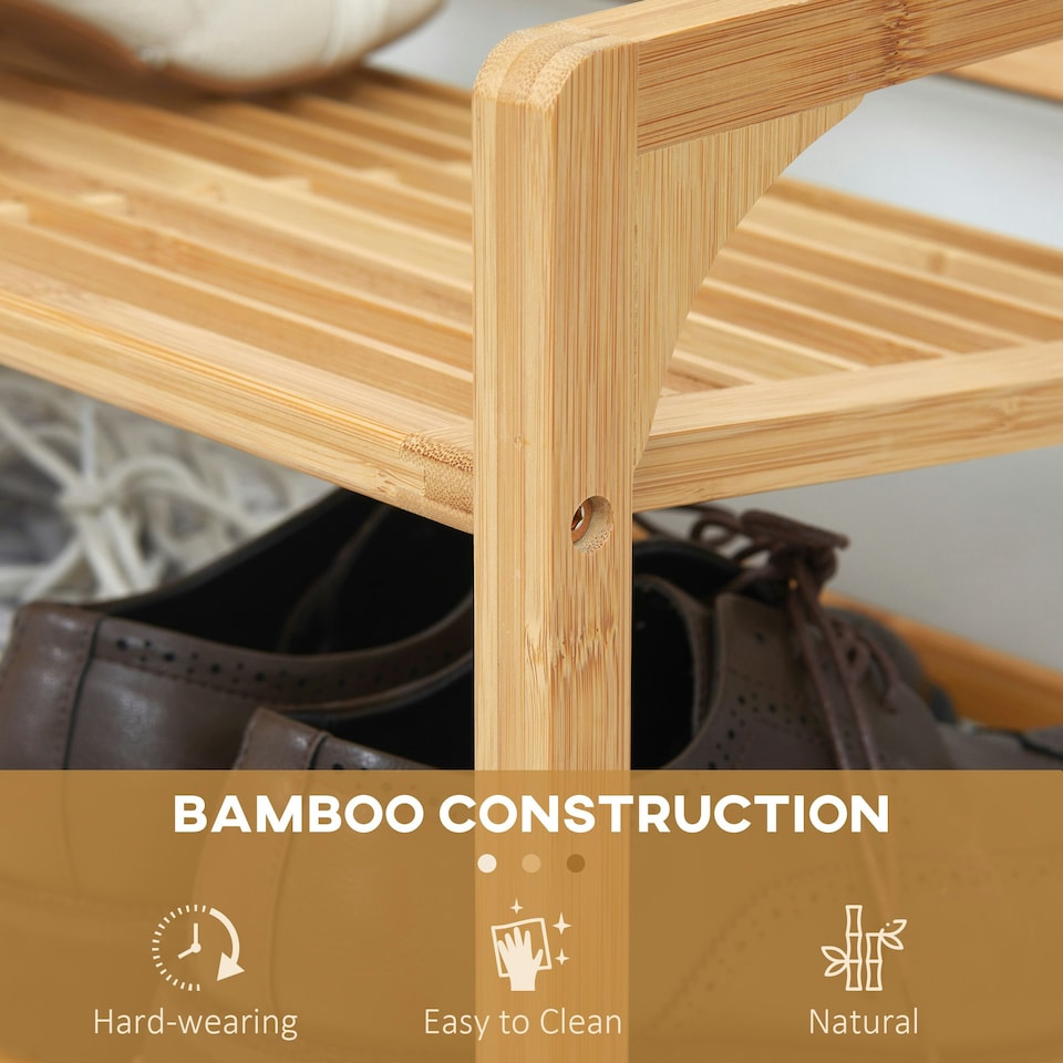 image 1 of HOMCOM Bamboo Shoe Rack, 3-tier Shoe Storage Shelf for 9 Pair Shoes for Entryway