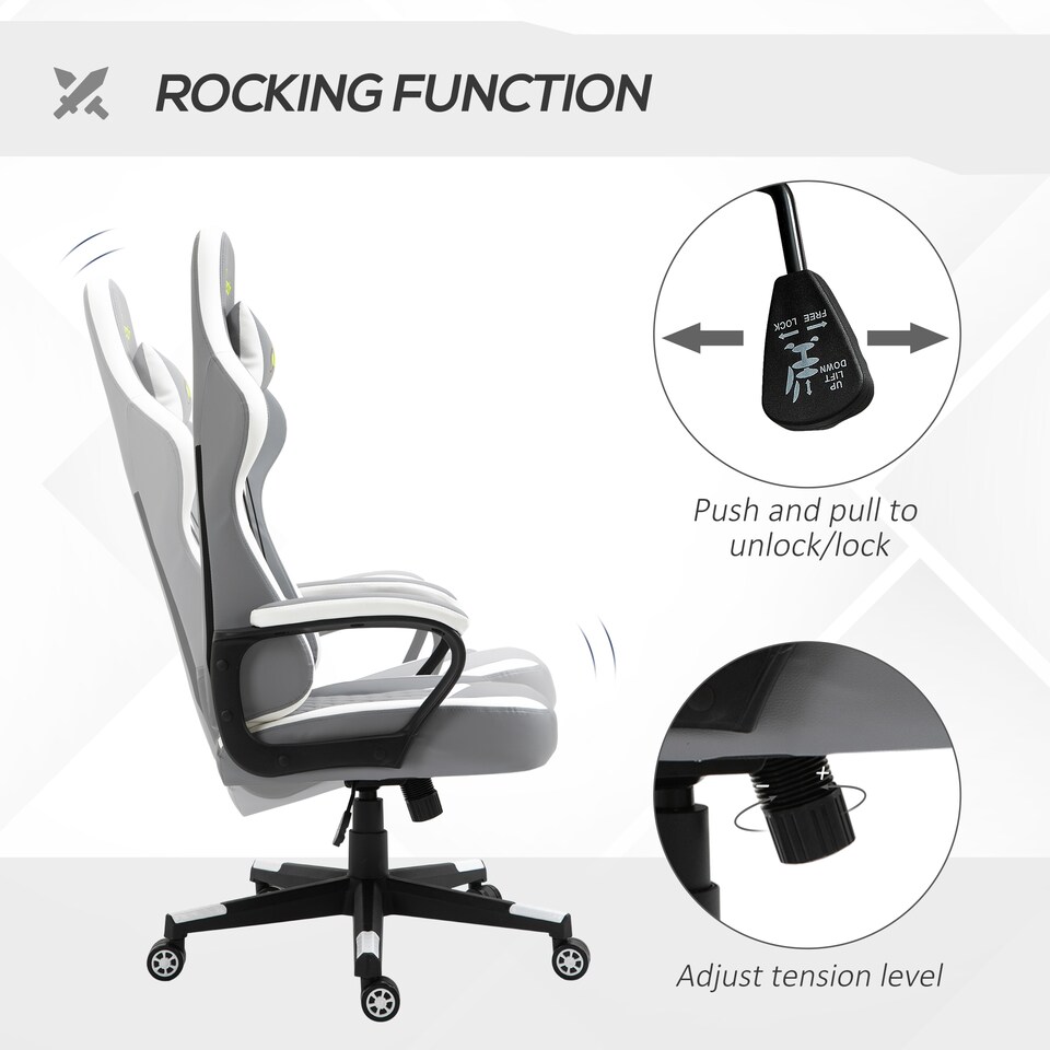 image 1 of Vinsetto Gaming Chair, Computer Desk Chair with Lumbar Support, Faux Leather Racing Chair with Headrest and Swivel Wheels for Home Office, Grey White