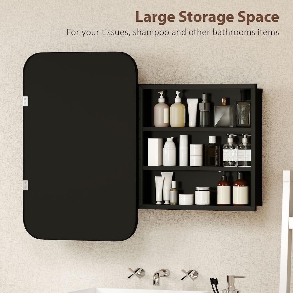 image 1 of HOMCOM Bathroom Wall Cabinet with Mirror Black | Black | Black | 50 x 12 x 76 cm