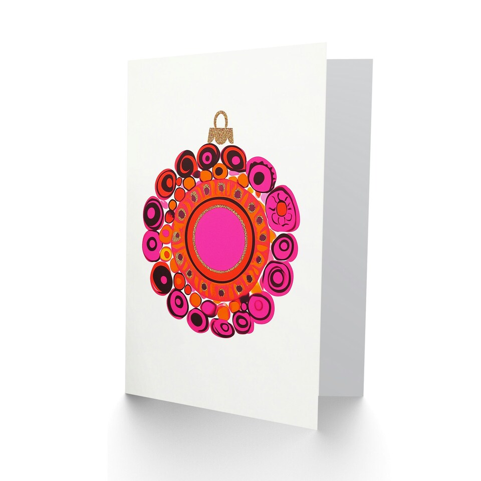image 1 of Greeting Card Kandinsky Style Pink Orange Vibrant Bauble Design Blank For Him Or Her Art Xmas Christmas Card