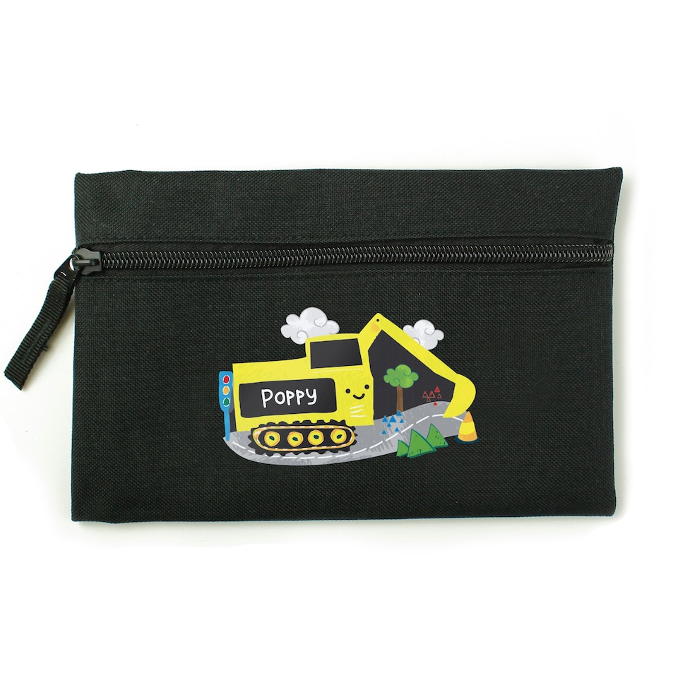 image 1 of Personalised Digger Black Pencil Case Black