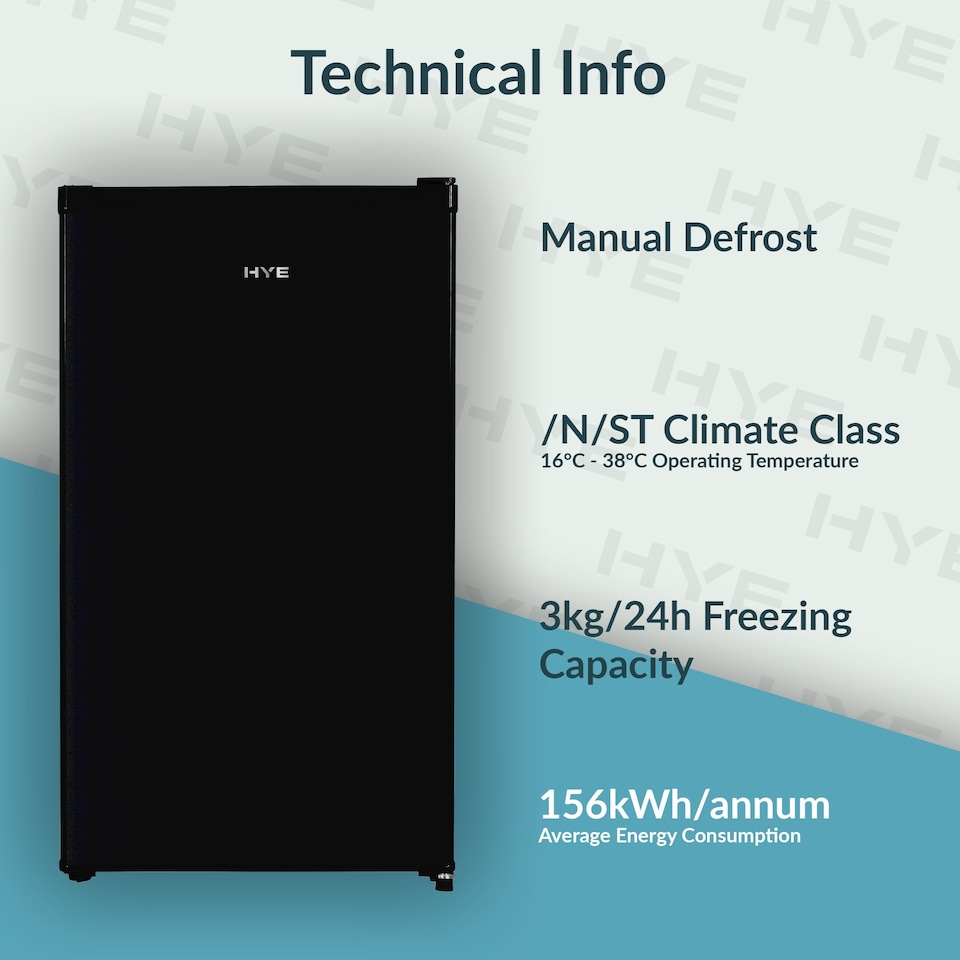 image 1 of HYE Under Counter Freezer 60 Litre Freestanding 48cm Reversible Door - Black - RF01UCFR60B01