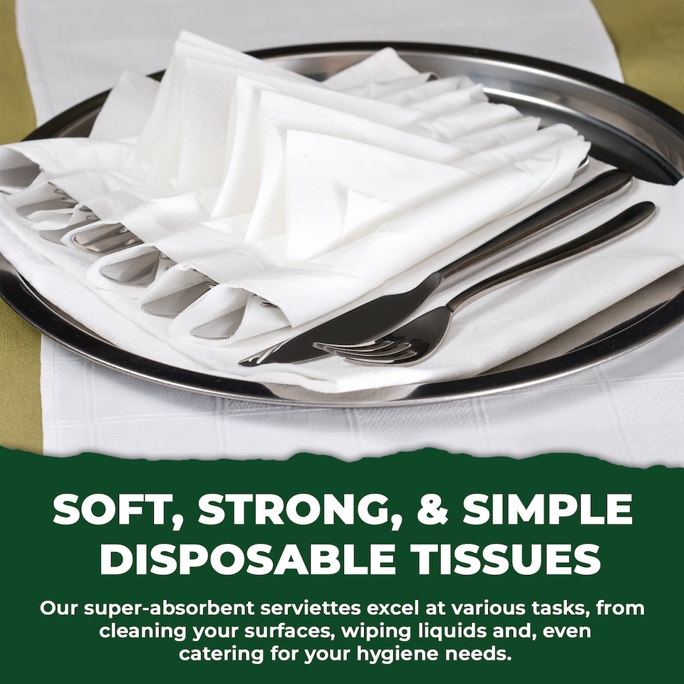 image 1 of ECONX White Paper Napkins 40x40cm 4 Fold Tissue Serviettes 2-Ply Napkins for Restaurants, Cafes, Parties x 100pk