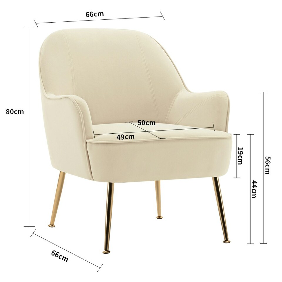 image 1 of Living and Home Contemporary Upholstered Armchair with Gold-Plated Feet - White