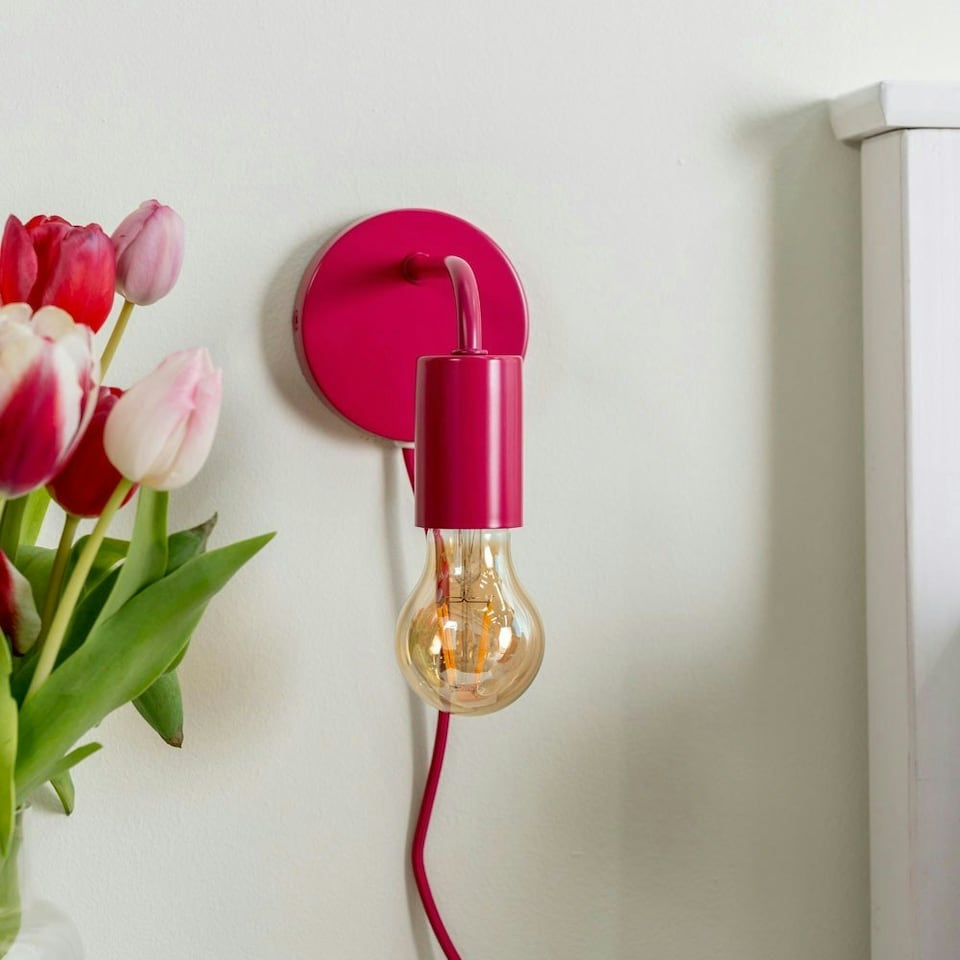 image 1 of ValueLights Jordy Pair of - Plug in Colour Pop Raspberry Easy Fit Wall Lights