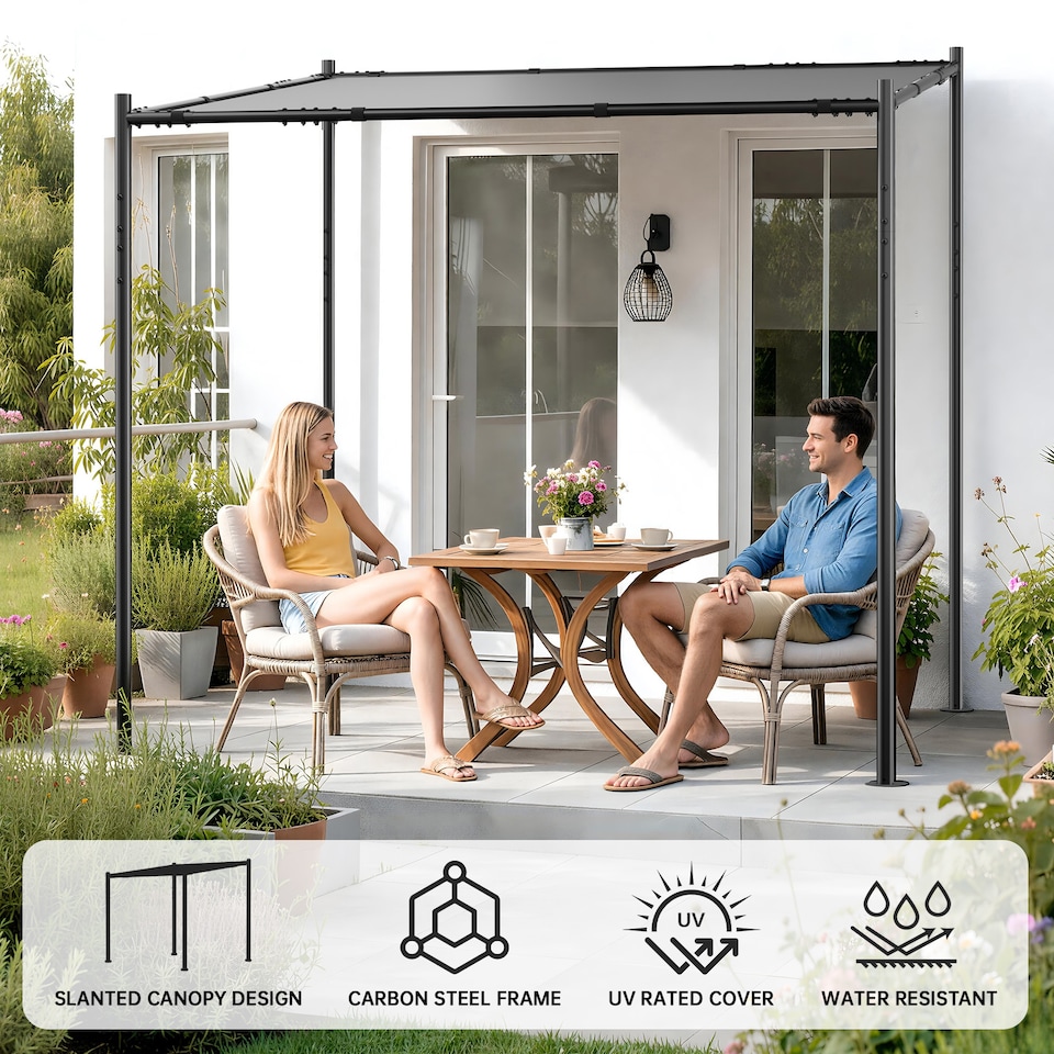 image 1 of Rattantree Slanted Canopy Pergola Outdoor Gazebo 8FT x 8FT
