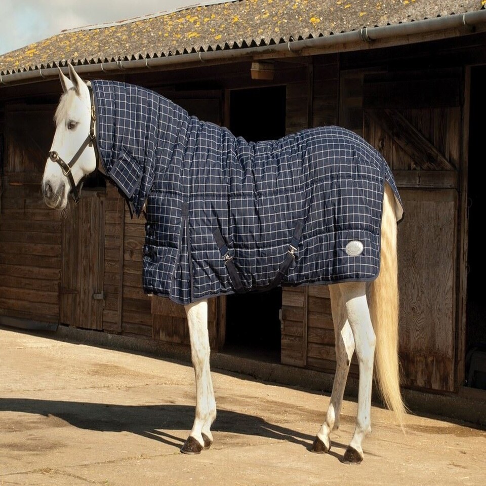 image 1 of Rhinegold Dakota Quilt White | Colour: Navy/White Check
Size: 6ft 0