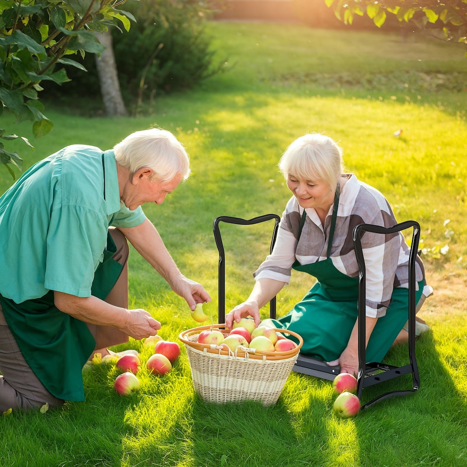 image 1 of Outsunny Garden Kneeler Foldable Seat Bench EVA Foam Pad with Tool Bag Pouch