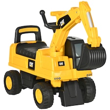 HOMCOM CAT Licensed Kids Ride on Digger Toddler Pretend Construction Play Toy Foot-To-Floor Ride-On Toy with Manual Shovel, Horn, Hidden Storage, for Ages 1-3 Years