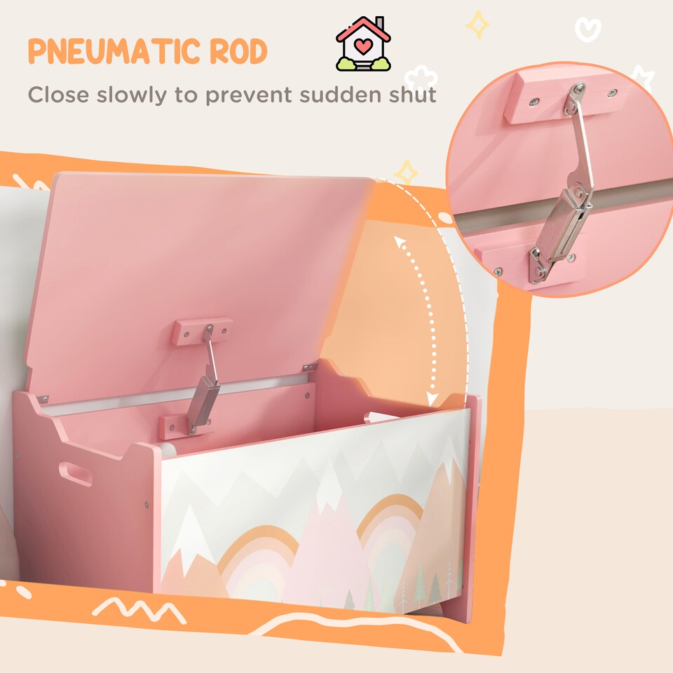image 1 of ZONEKIZ Toy Box, Kids Toy Chest with Lid, Safety Hinge, Cute Design | Pink | 60 x 37 x 39 cm