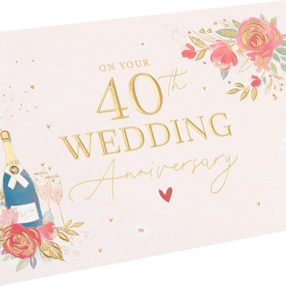 image 1 of Gold Text Design 40th Wedding Anniversary Congratulations Card