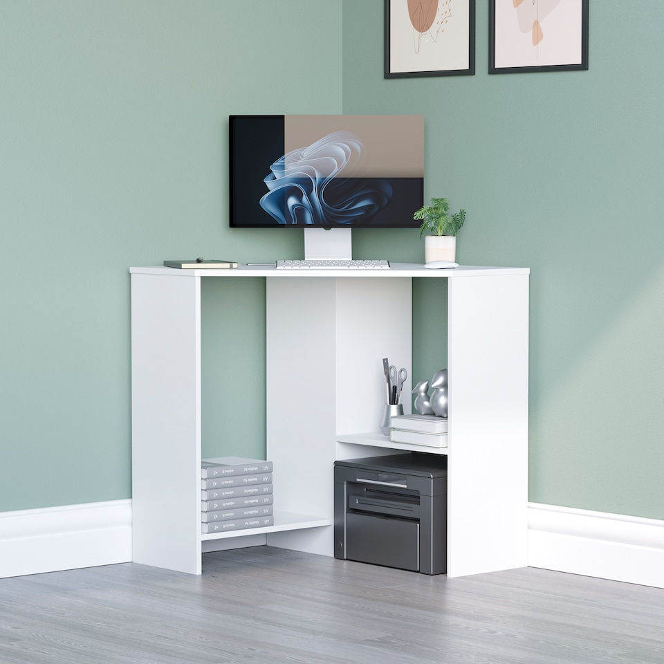 image 1 of Vida Designs Hetton Corner Computer Desk 2 Shelf Home Office Workstation, White