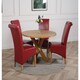 image 2 of Oregon Round Oak Dining Table and 4 Montana Leather Chairs | Red | Red | 1