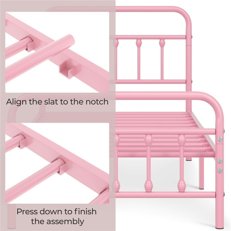 image 1 of Yaheetech 3ft Single Vintage Iron Platform Bed with High Headboard Pink