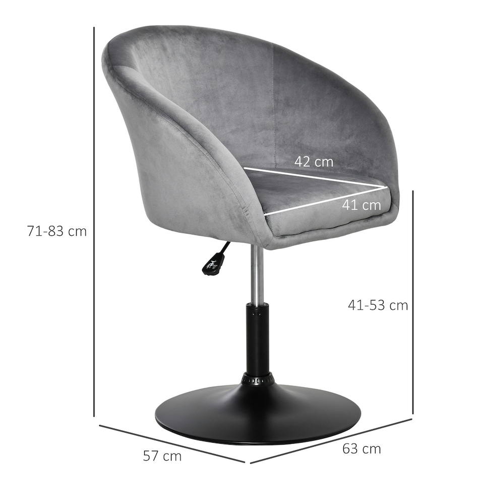 image 1 of HOMCOM Swivel Bar Stool Fabric Dining Chair Dressing Stool Tub Seat Grey