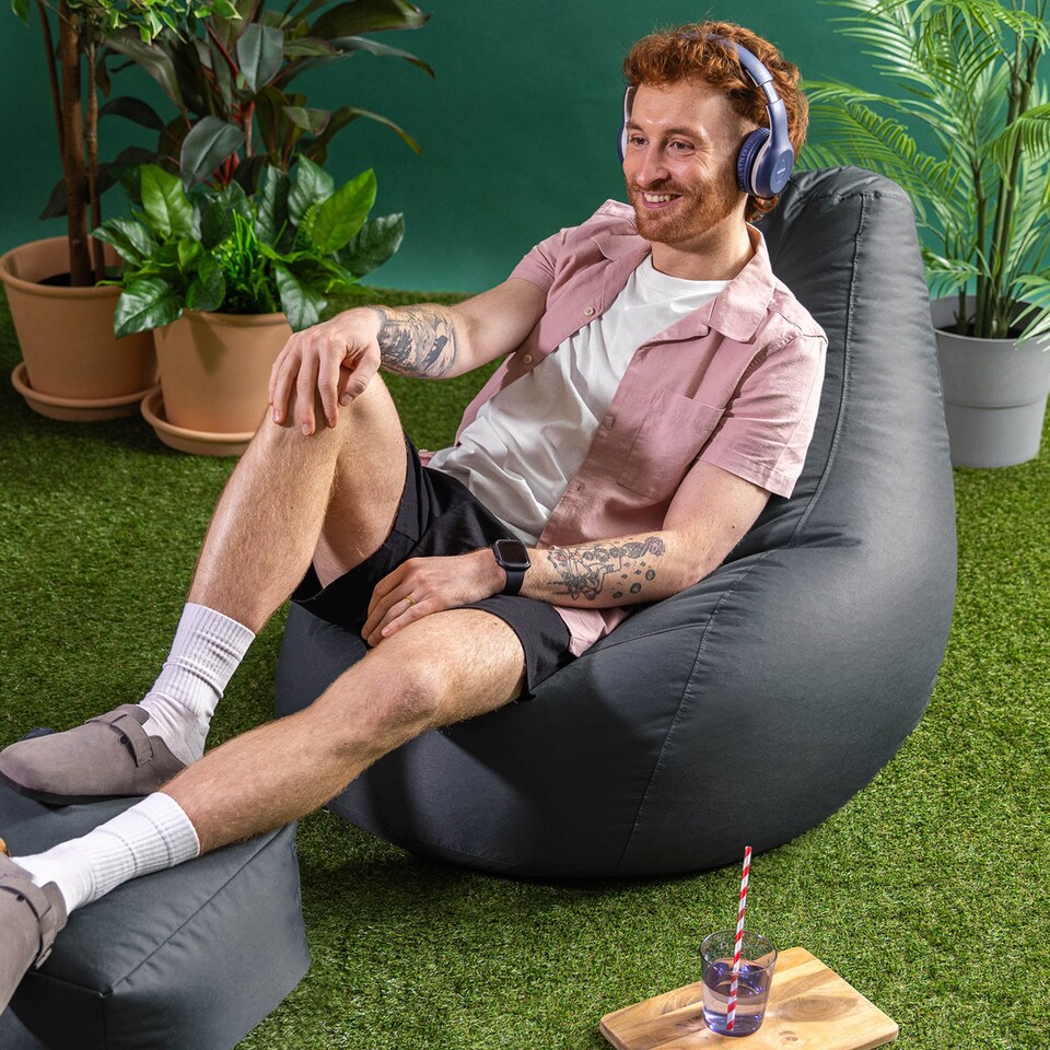 image 1 of Icon Dalton Adults High Back Indoor Outdoor Bean Bag Chair & Footstool Pouffe, Charcoal Grey