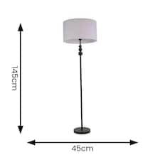 ValueLights Marissa Grey Fabric Drum Shade with Black Stacked Ball Floor Lamp with LED Bulb