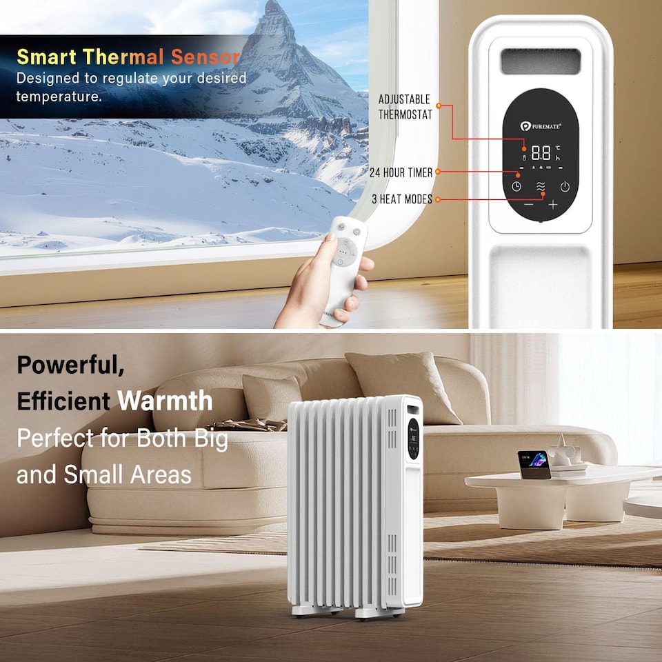 image 1 of 2300W Oil Filled Radiator with Remote Control White