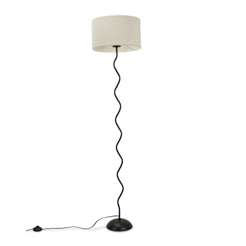 image 1 of ValueLights Black Metal Wavy Stem Floor Lamp with a Cream Boucle Shade