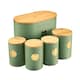 image 1 of Cooks Professional 5 Piece Ribbed Tea Coffee Sugar Bread & Biscuit Cannisters with Labels | Green | Green & Gold